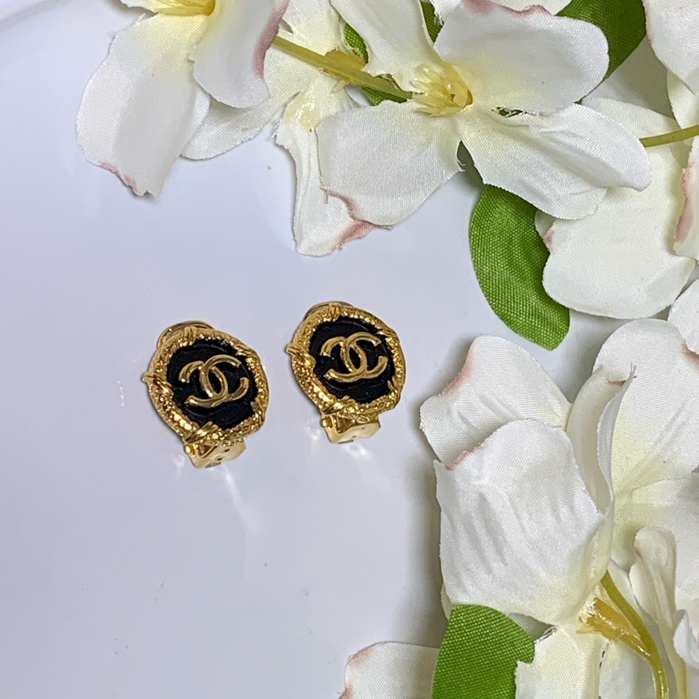C C Earrings Gold And Black
